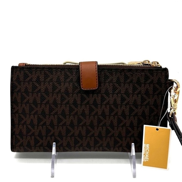 Michael Kors Large Double Zip Wallet Wristlet Brown/Gold - Picture 5 of 8